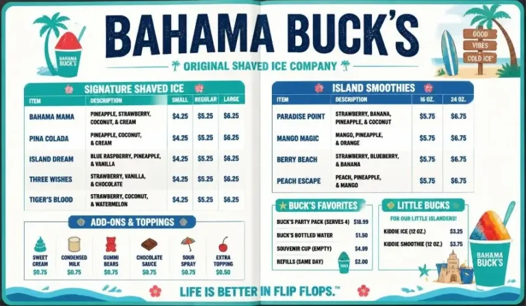 Bahama Buck’s Menu