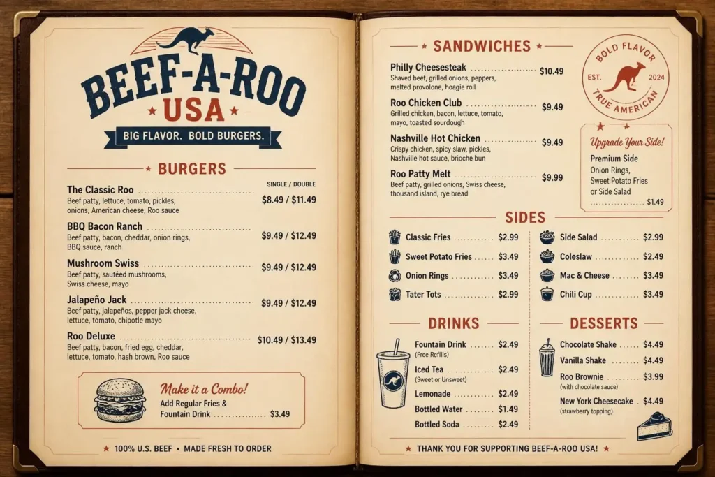 Beef A Roo Menu