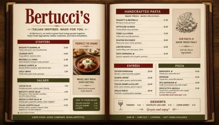 Bertucci’s Menu & Prices USA 2026 – Pizza, Pasta & Calories