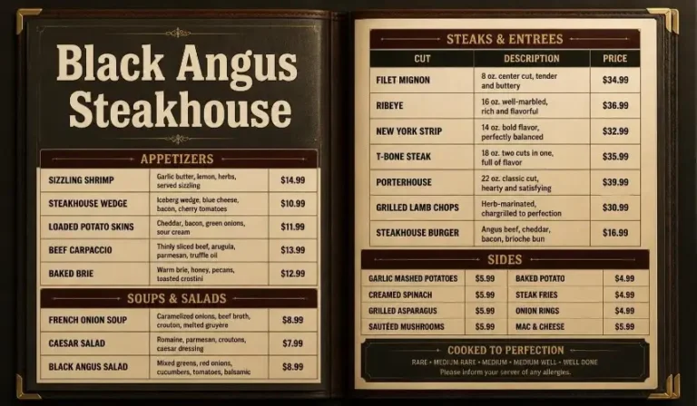 Black Angus Menu