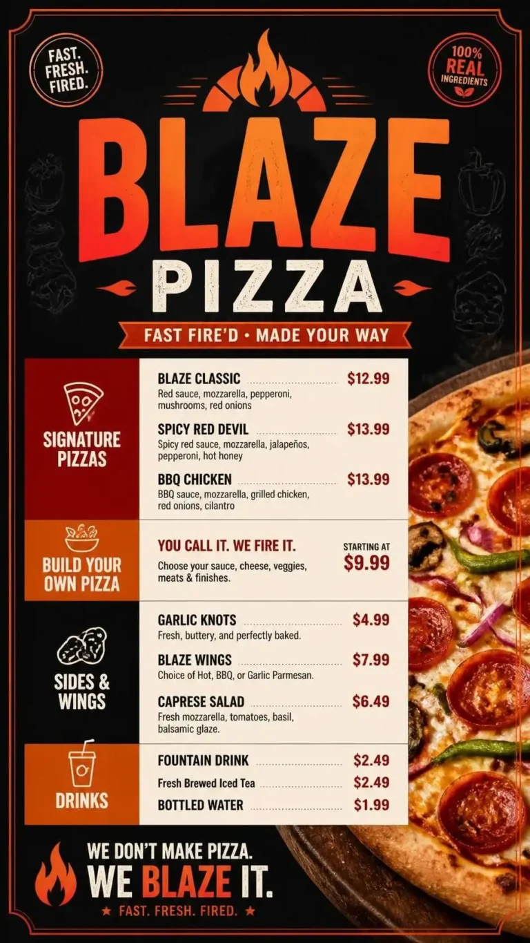 Blaze Pizza Menu