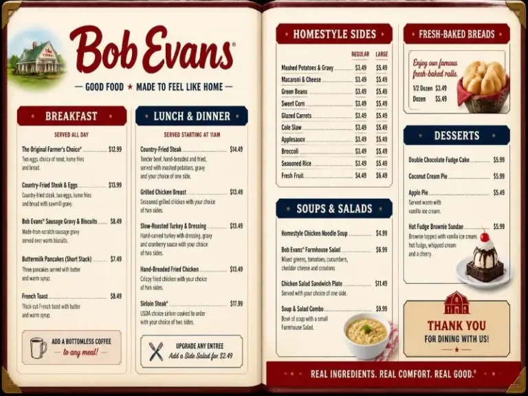 Bob Evans Menu USA Prices 2 Bob Evans Menu
