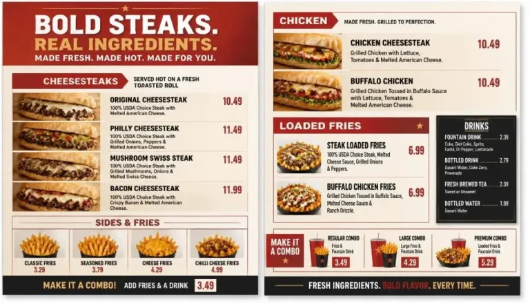 Charleys Cheesesteaks Menu
