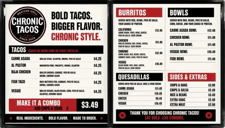 Chronic Tacos Menu