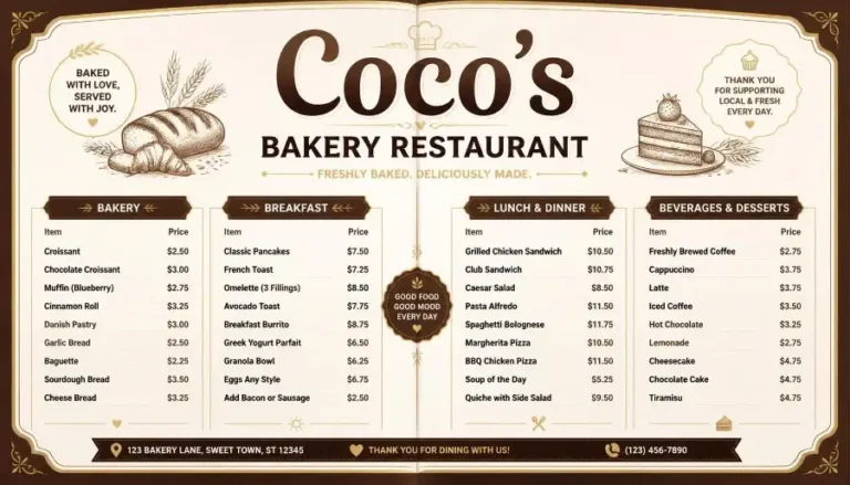 Coco’s Bakery Restaurant Menu