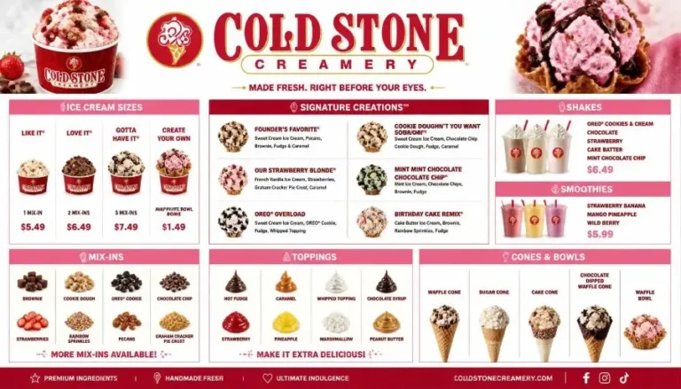Cold Stone Creamery Menu