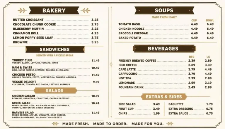 Corner Bakery Cafe Menu