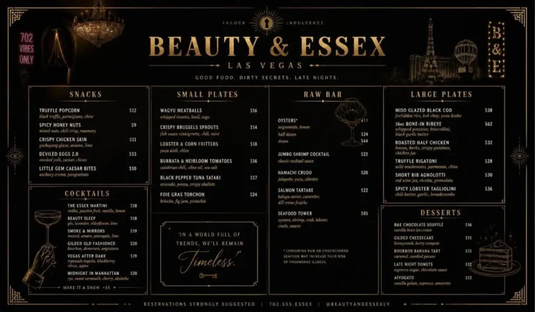 Essex Las Vegas menu