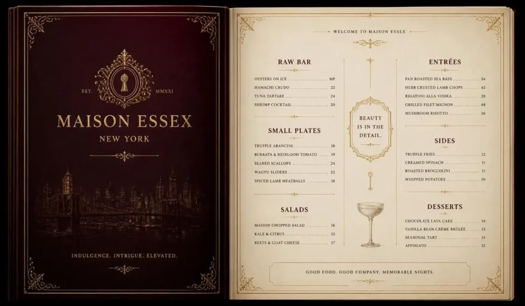 Essex New York menu