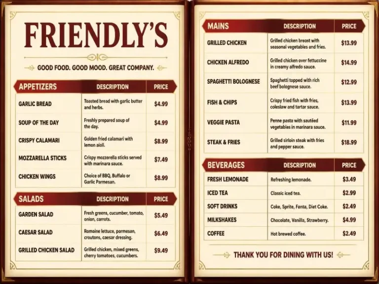 Friendly’s Menu
