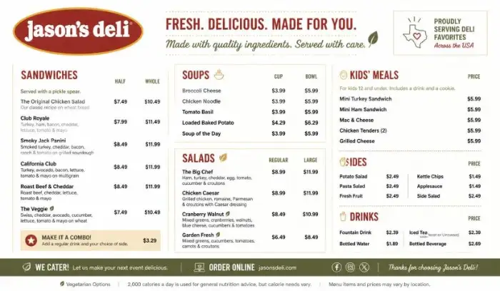 Jason’s Deli Menu Prices 2026: Full Menu, Calories & Deals 1 Jasons Deli Menu