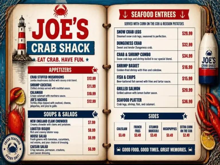 Joe’s Crab Shack Menu