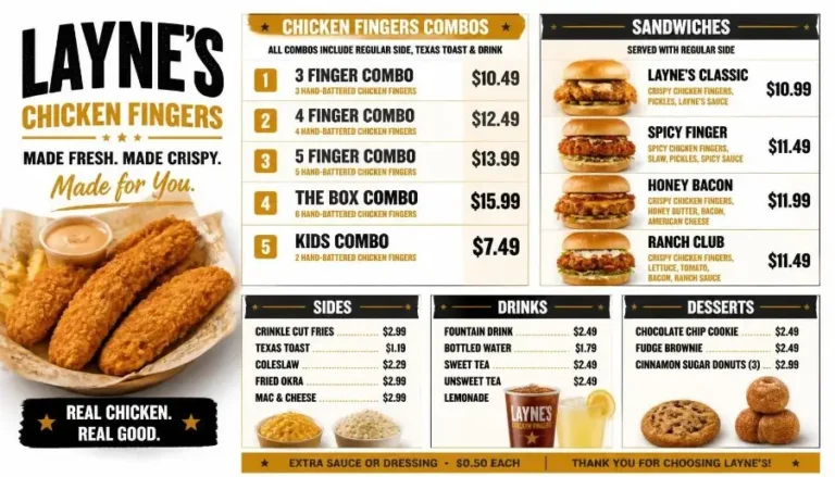 Layne’s Chicken Fingers Menu