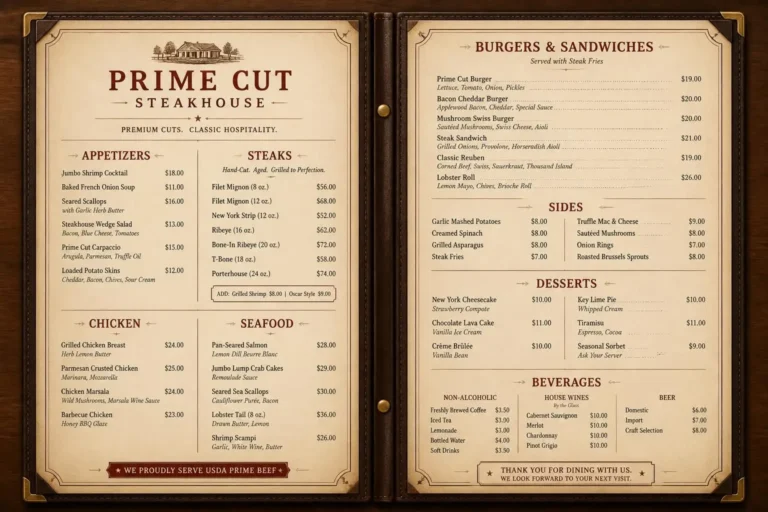 LongHorn Steakhouse Menu