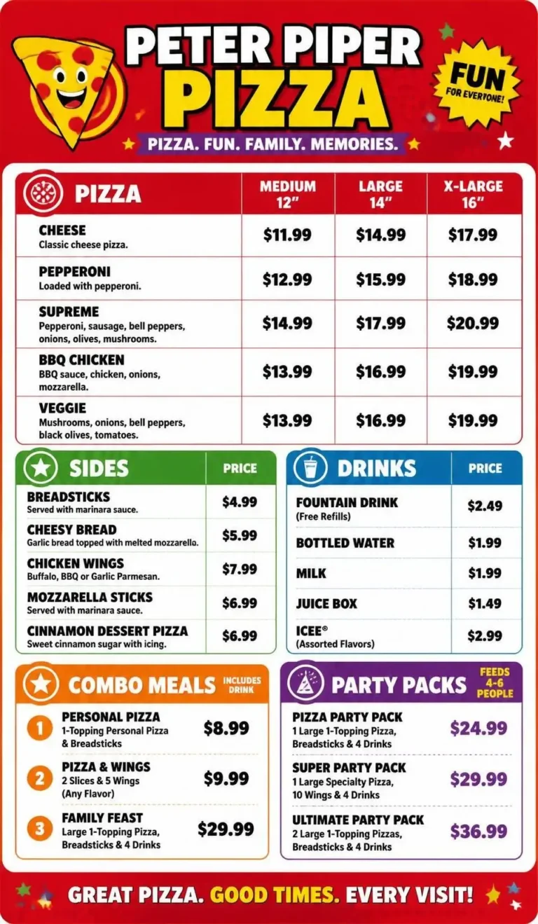 Peter Piper Pizza Menu