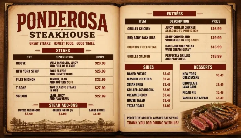 Ponderosa Steakhouse Menu