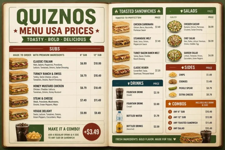 Quiznos Menu