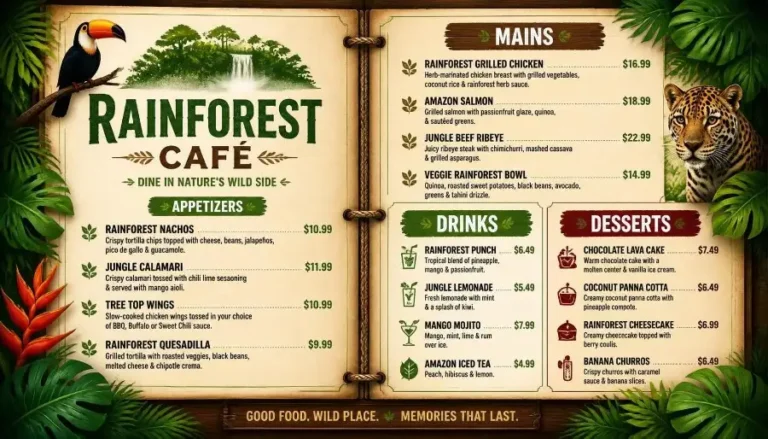Rainforest Cafe Menu USA Prices 2026 – Calories & Best Items 5 Rainforest Cafe Menu
