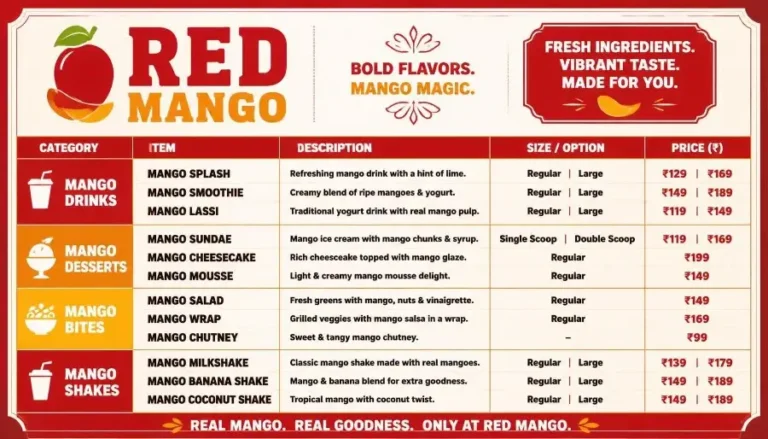 Red Mango Menu