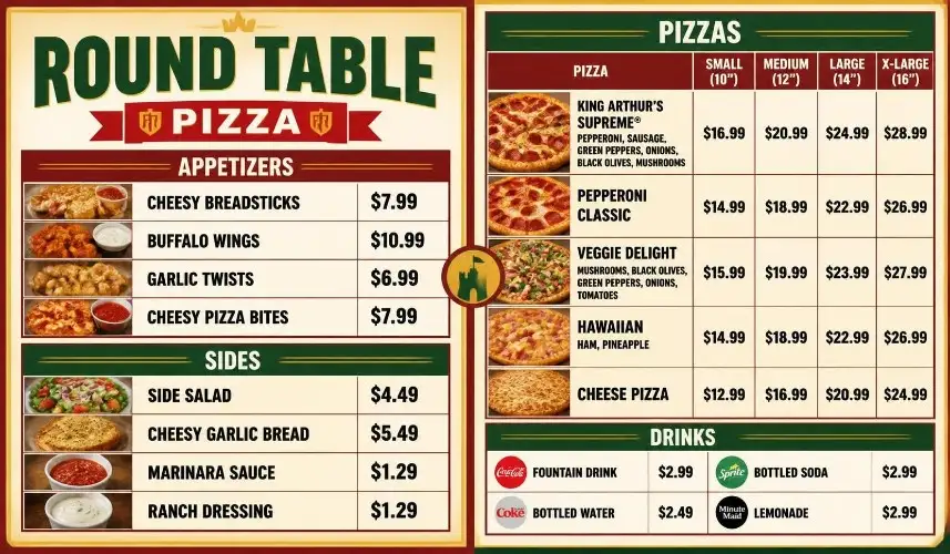 Round Table Pizza Menu USA Prices, Calories, Deals & Ordering Guide 1 Round Table Pizza Menu