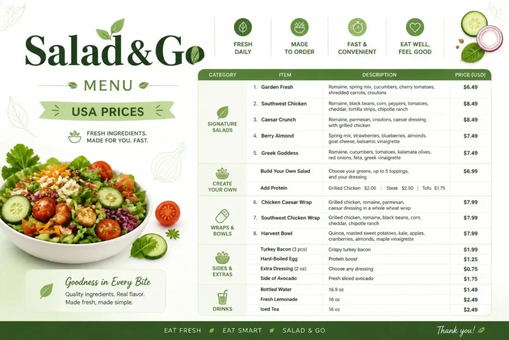 Salad and Go Menu