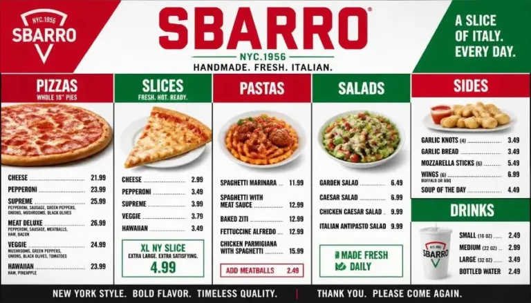 Sbarro Menu