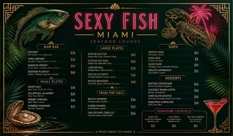 Sexy Fish Miami Menu USA Prices 2026: Full Menu, Calories, Deals, Hours, Location & Ordering Guide 6 Sexy Fish Miami Menu