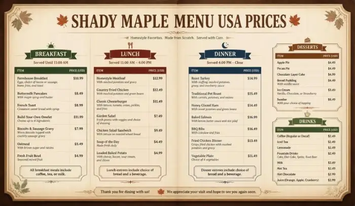 Shady Maple Menu