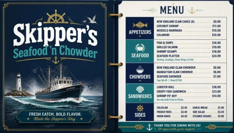 Skipper’s Seafood ’n Chowder Menu