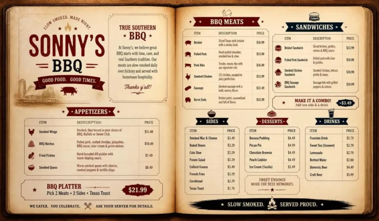 Sonny’s BBQ Menu