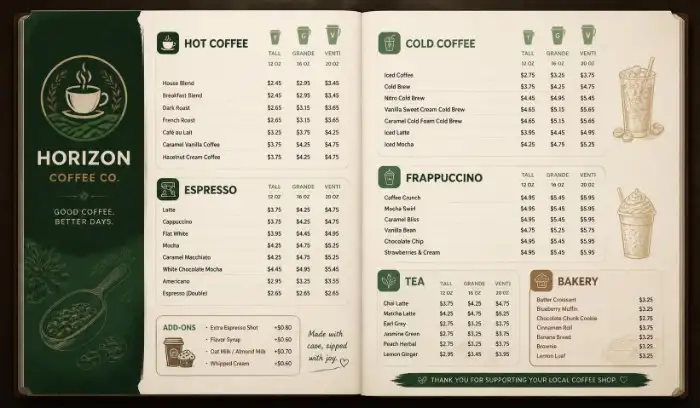 Starbucks Menu