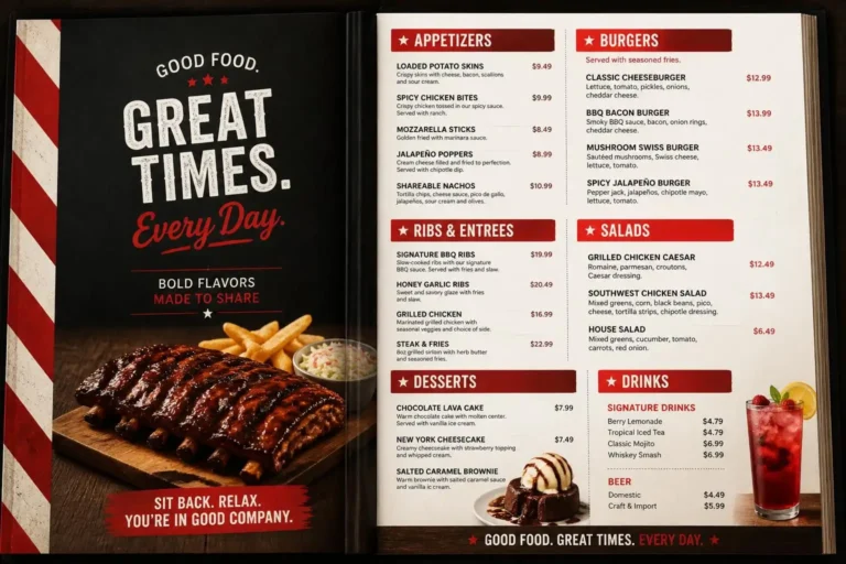 TGI Fridays Menu