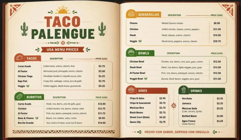 Taco Palenque menu