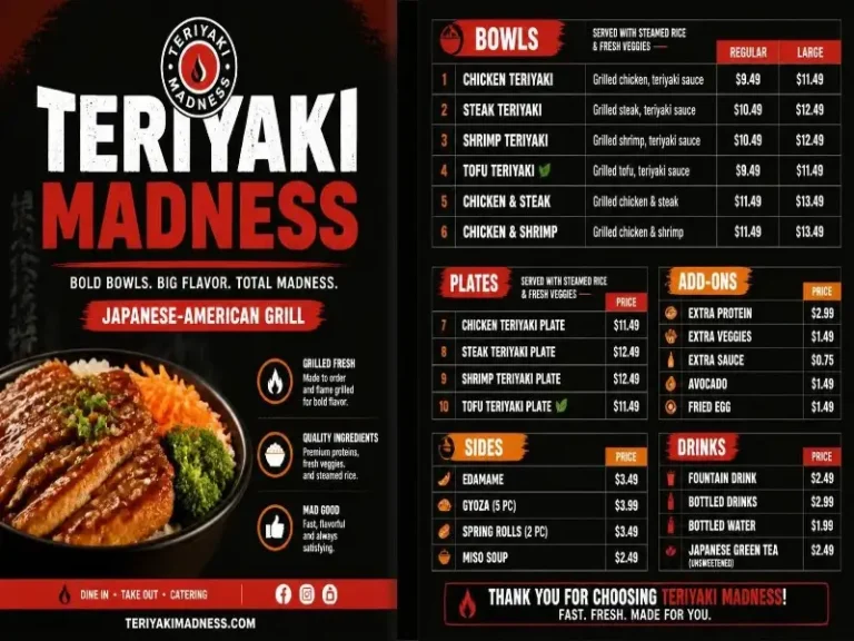 Teriyaki Madness Menu