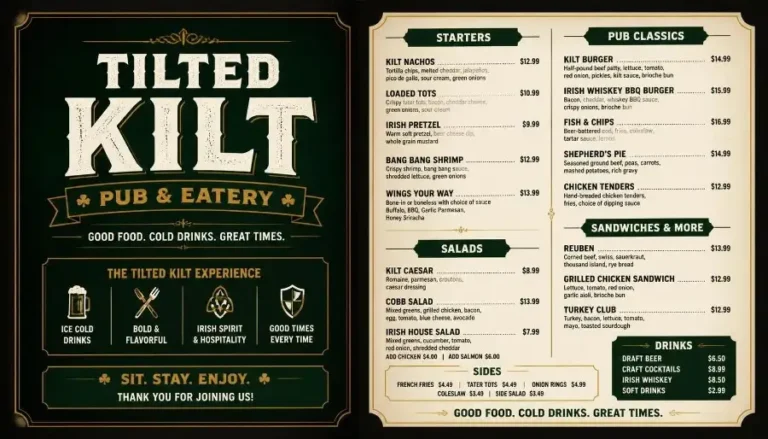 Tilted Kilt Menu