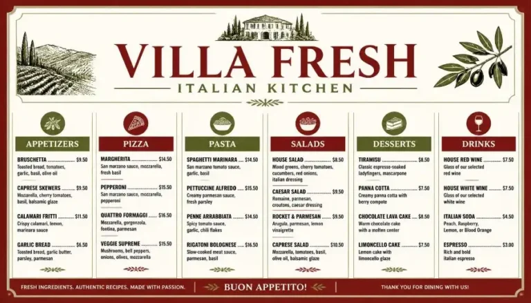 Villa Fresh Italian Kitchen Menu USA Prices: Pizza, Pasta, Stromboli & More 4 Villa Fresh Italian Kitchen Menu