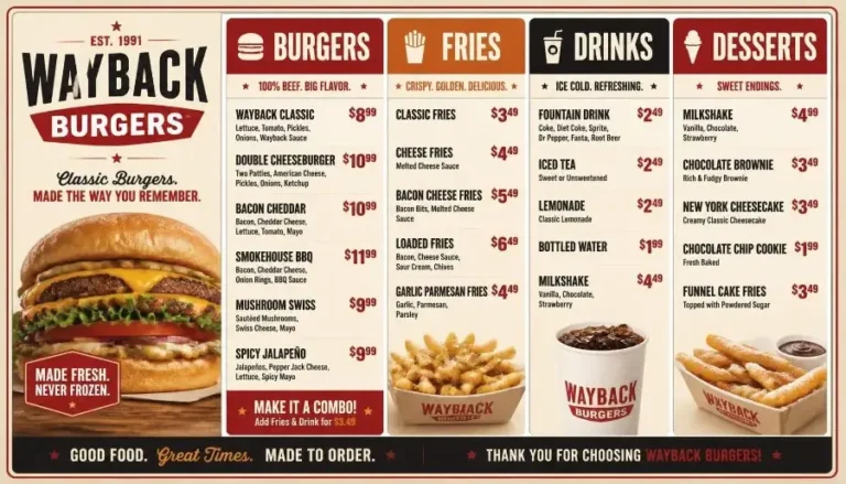 Wayback Burgers Menu