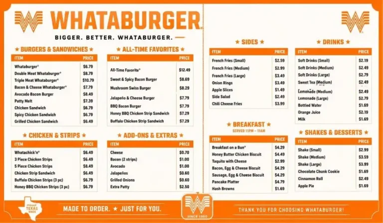 Whataburger Menu