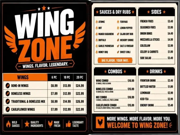 Wing Zone Menu